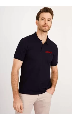 Luz&Pos Yakası Düğmeli Yakalı Pike Baskılı T-shirt - Beyaz