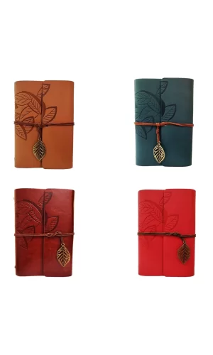 Yaprak Desenli Çizgisiz Deri Defter