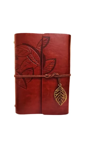 Yaprak Desenli Kahverengi Deri Defter