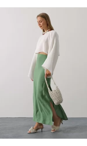 YARASA KOLLU CROP BLUZ - Beyaz