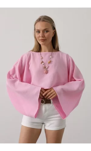 YARASA KOLLU CROP BLUZ - Pembe