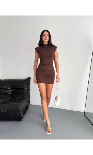 Luz&Pos Yarım Bogazlı Kolsuz Mini Boy Elbise - Kahve