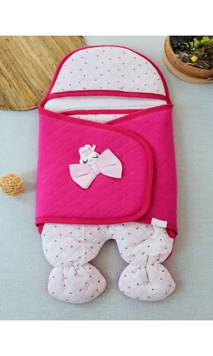 Luz&Pos Yenidoğan Açılır Kucaklı Fiyonk Detay Ayaklı Kız Bebek Kundak Pembe
