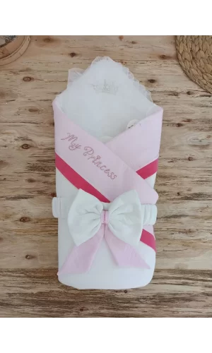 Luz&Pos Yenidoğan Bal Peteği My Prince Taç Nakışlı Delüks Kundak Bebek Battaniyesi Pembe