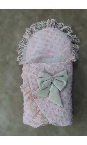 Luz&Pos Yenidoğan Dörtlü Koza Dantelli Kız Kundak Bebek Battaniyesi Pembe