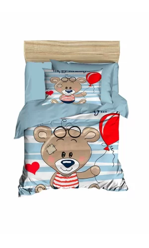 Yenidoğan Erkek Bebek Nevresim Takımı &#37;100 Pamuklu Bear Baloon