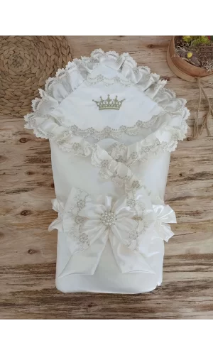 Luz&Pos Yenidoğan Harika Kelebek Nakışlı Trilüks Kundak Bebek Battaniyesi Ekru