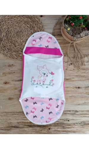 Luz&Pos Yenidoğan İlk Baharın Ceylanı Nakışlı Çıt Çıt Kapama Bebek Kundak Pembe