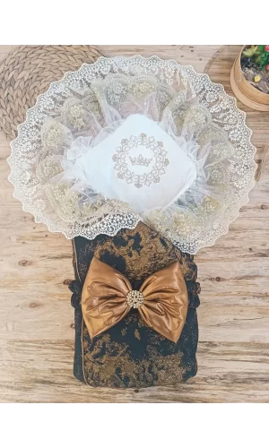Luz&Pos Yenidoğan Kendinden Desenli Krom Fiyonklu Bebek Battaniyesi Kundak Bakır