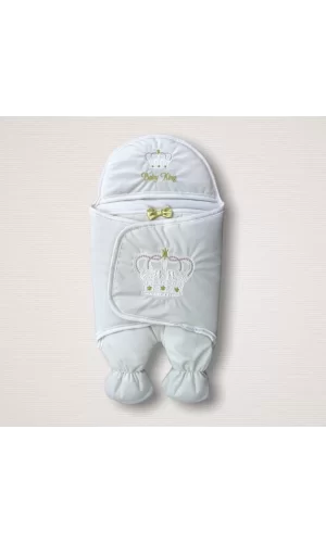 Luz&Pos Yenidoğan King Baby Taç Nakışlı Ayaklı Erkek Bebek Kundak Ekru