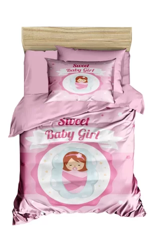 Yenidoğan Kız Bebek Nevresim Takımı &#37;100 Pamuklu Sweet Baby Girl