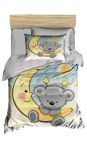 Yenidoğan Kız / Erkek Unisex Bebek Nevresim Takımı &#37;100 Pamuklu Aydaki Ayıcık
