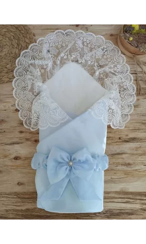 Luz&Pos Yenidoğan Kumru İnci Fiyonk Kristal Parlak Duvaklı Kundak Bebek Battaniyesi Mavi