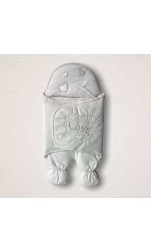 Luz&Pos Yenidoğan Lüks Üç Kalp Love Nakışlı Kız Bebek Ayaklı Kundak Bebek Battaniyesi Ekru