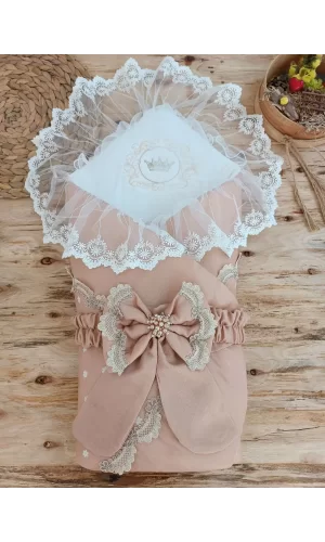 Luz&Pos Yenidoğan Pamuk Papatya Desenli Trilüks Unisex Kundak Bebek Battaniyesi Kahverengi
