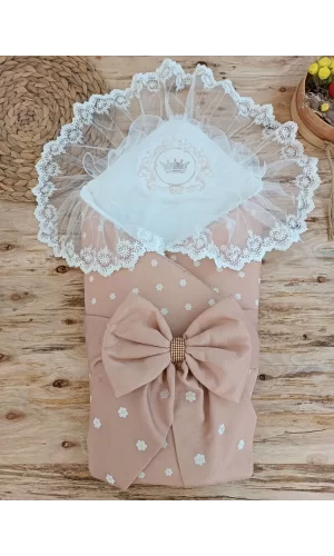 Luz&Pos Yenidoğan Papatya Desenli Trilüks Unisex Kundak Bebek Battaniyesi Kahverengi