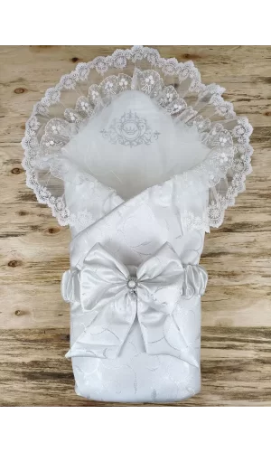 Luz&Pos Yenidoğan Pırıltı Taç Nakışlı İnci Delüks Kundak Bebek Battaniyesi Ekru
