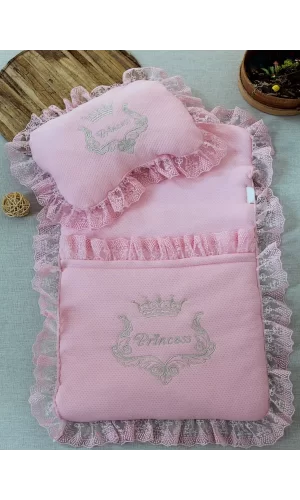 Luz&Pos Yenidoğan Sahra Taç Nakışlı Trilüks 2li Alt Açma Seti Pembe