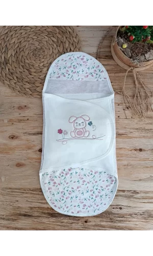 Luz&Pos Yenidoğan Tavşan Show Nakışlı Çıt Çıt Kapamalı Bebek Kundak Ekru