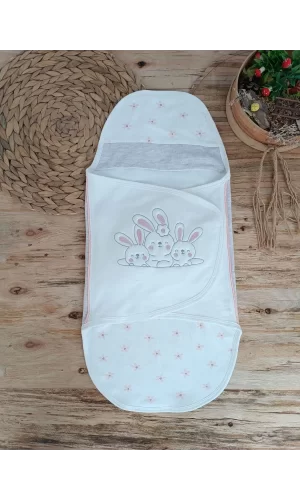 Luz&Pos Yenidoğan Tavşan Tayfalar Nakışlı Çıt Çıt Kapamalı Bebek Kundak Ekru