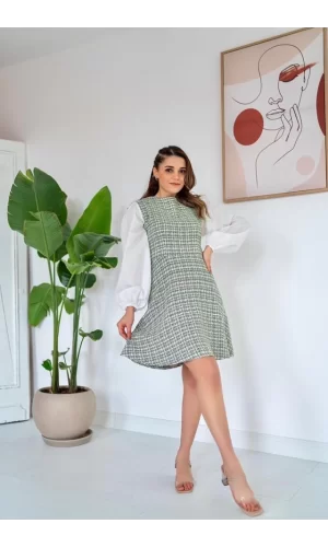 Yeşil Desenli Elbise