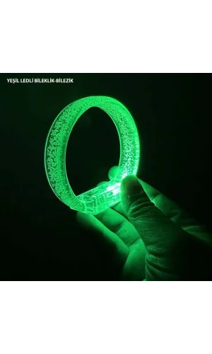 Yeşil Led Işıklı Baskı Yapılabilen Pilli Bileklik Bilezik 1,5 Cm Genişlik