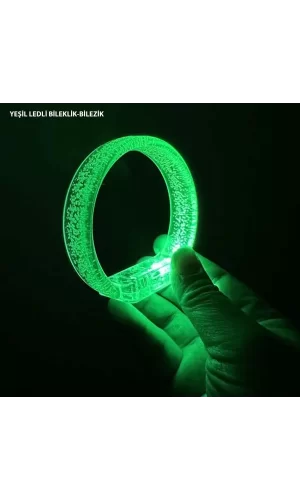 Yeşil Led Işıklı Baskı Yapılabilen Pilli Bileklik Bilezik 1,5 Cm Genişlik
