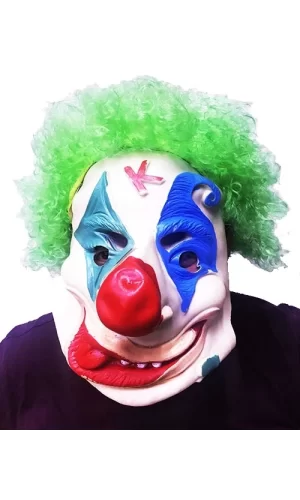 Yeşil Renk Afro Bonus Peruklu Palyaço Lateks Et Maske
