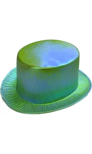 Yeşil Renk Işıltılı Hologram Kumaş Kaplama Fötr Silindir Şapka Yetişkin Boy
