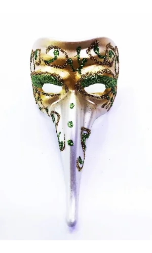 Yeşil Renk İşlemeli Seramik Malzemeden İmal Venedik Uzun Maske Magnet