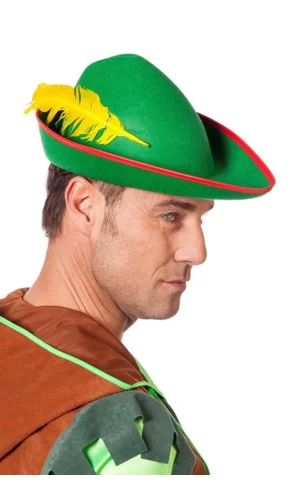 Yeşil Renk Robin Hood Şapkası Sarı Tüylü
