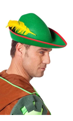 Yeşil Renk Robin Hood Şapkası Sarı Tüylü