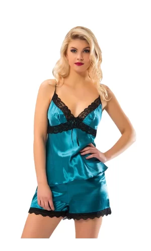 Yeşil Saten Babydoll Şortlu Takım - 298