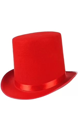 Yetişkinler İçin Kırmızı Renk Ringmaster Sihirbaz Şapkası Fötr Şapka 15 Cm
