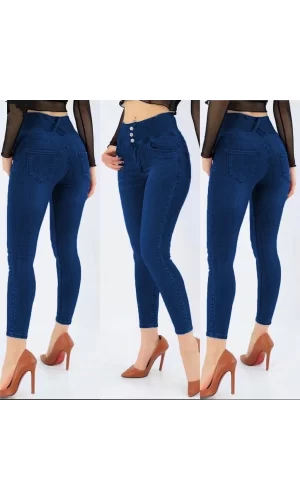 Yüksek Bel Likralı Jean Pantolon 90 Cm