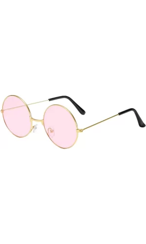 Yulak Cam John Lennon Tarzı Hippi Gold Çerçeveli Pembe Gözlük