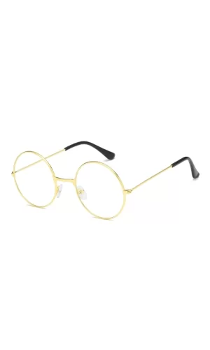 Yulak Cam John Lennon Tarzı Hippi İmaj Gold Çerçeveli Şeffaf Gözlük