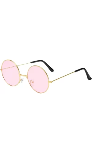 Yuvarlak Cam John Lennon Tarzı Gold Pembe Gözlük