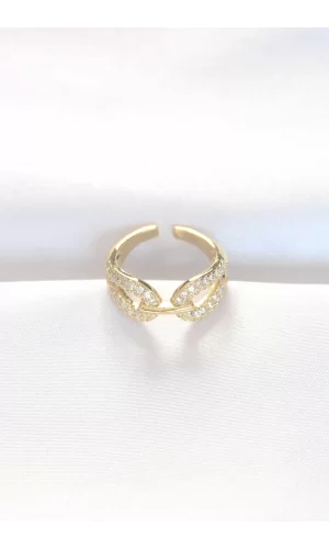 Zirkon Taşlı Gold Renk Ayarlanabilir Yüzük