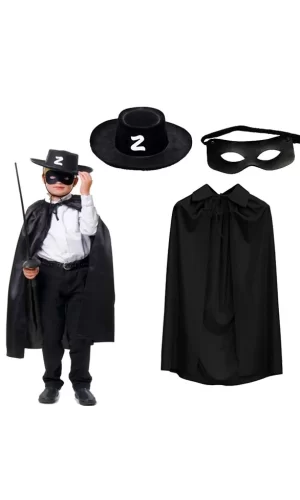 Zorro Pelerini Şapkası Ve Maske Seti Çocuk Boy