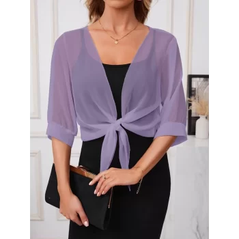 Kadın Truvakar Kollu önden Bağlamalı Kısa şifon Bolero Ceket