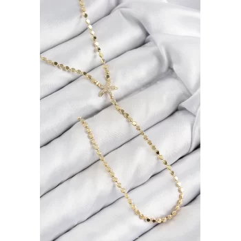 Pirinç Zirkon Taşlı Ezme Zincirli Deniz Yıldızı Model Gold Renk Y Kolye