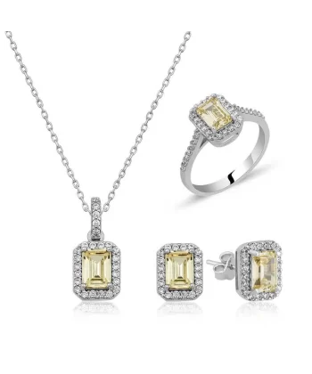 ​Gümüş Baget Sarı Topaz Taşlı Bayan Set