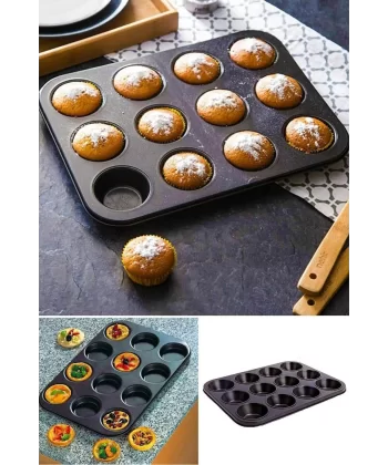 12 Bölmeli Metal Yapışmaz Muffin Kek Kalıbı