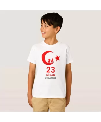 23 Nisan Çocuk Bayramı Baskılı Özel T-shirt - Beyaz