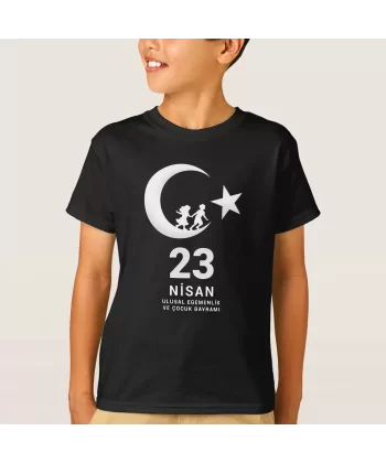 23 Nisan Çocuk Bayramı Baskılı Özel T-shirt - Siyah