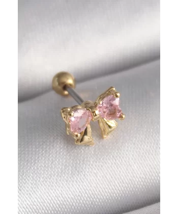 316L Çelik Gold Renk Pembe Zirkon Taşlı Fiyonk Tragus Piercing