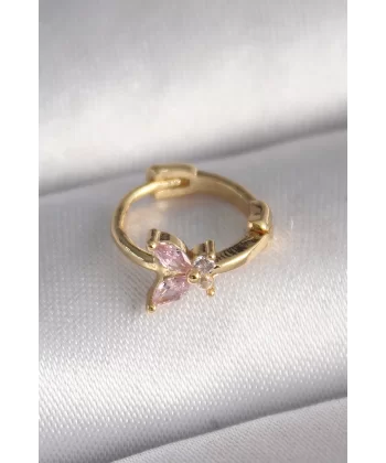 316L Çelik Gold Renk Pembe Zirkon Taşlı Kelebek Model Tragus Piercing