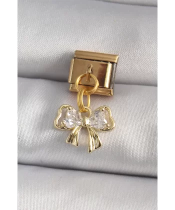 316L Çelik Gold Renk Sallantı Zirkon Taşlı Fiyonk Model Nomination Charm