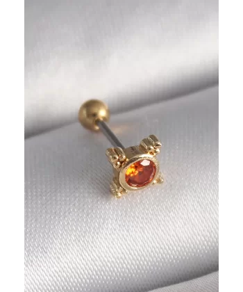 316L Çelik Gold Renk Turuncu Zirkon Taşlı Tragus Piercing